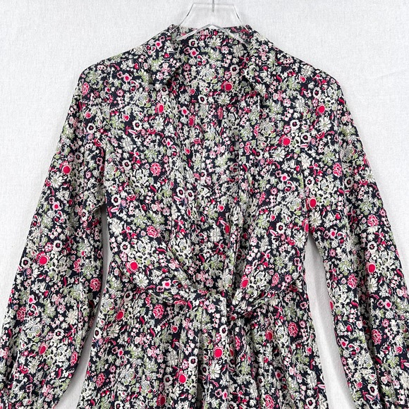 CINQ A SEPT Quinn Dress Womens Floral Print Navy Multi Layered Shirt Tie Midi - Picture 5 of 16